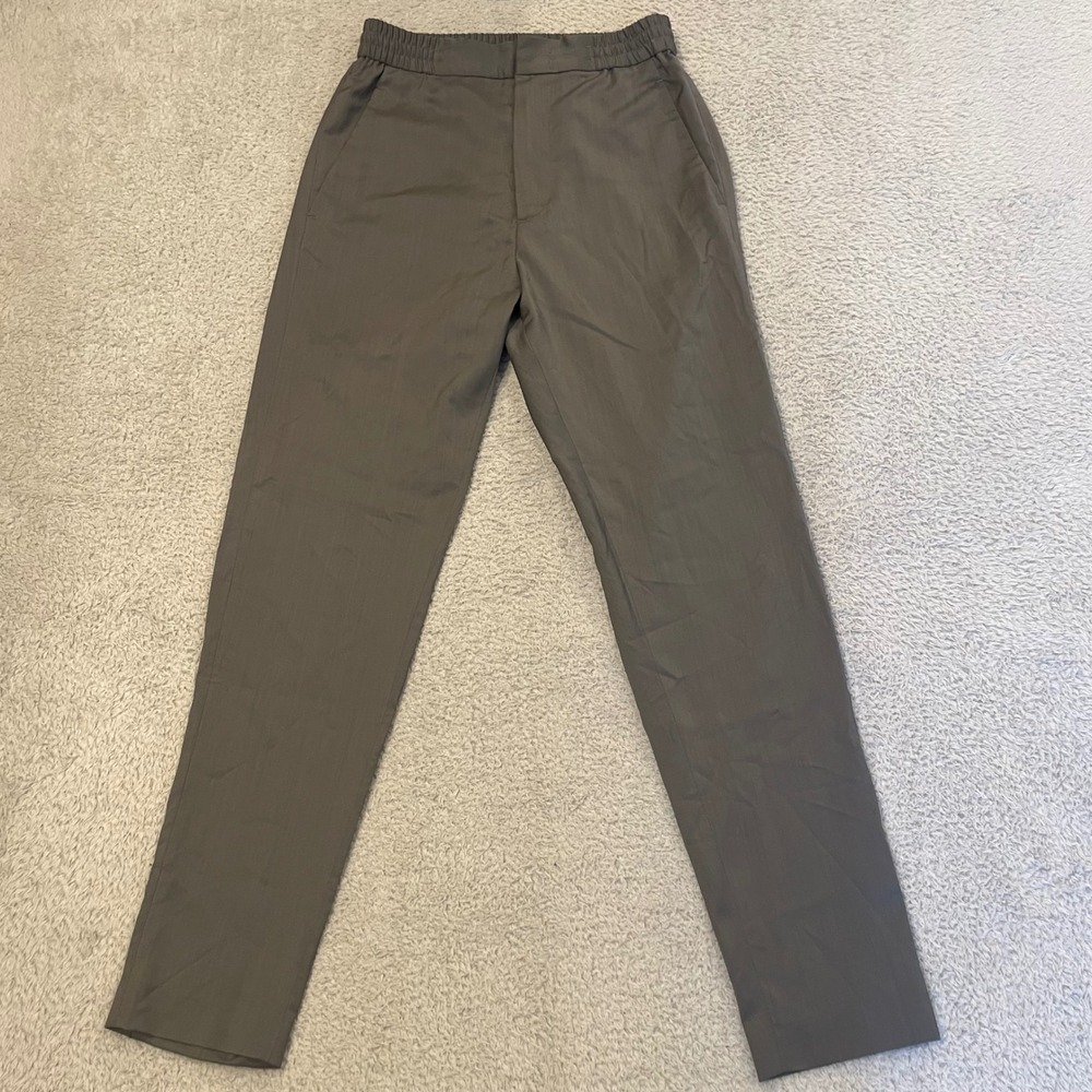 COS 100% Wool Trouser Womens 30R Gray Elastic Waist Slim Tapered Pant Drawstring